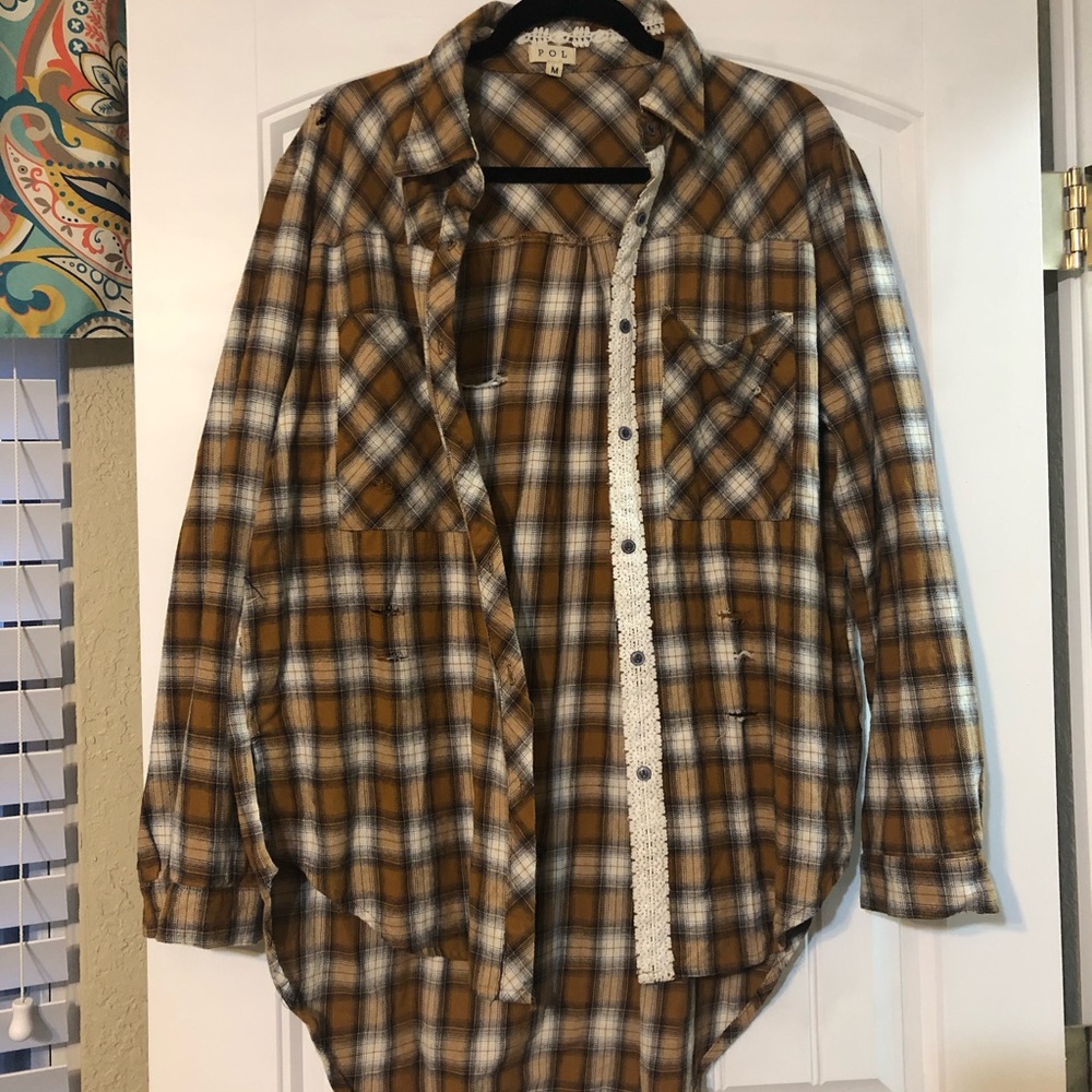 Cute lightweight distressed flannel shirt